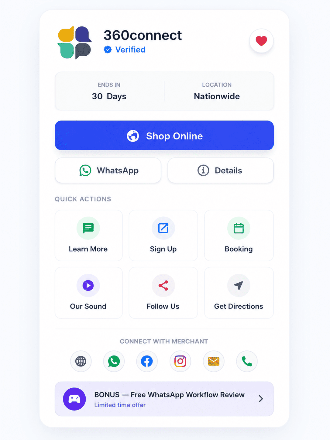GoWhere merchant action hub card